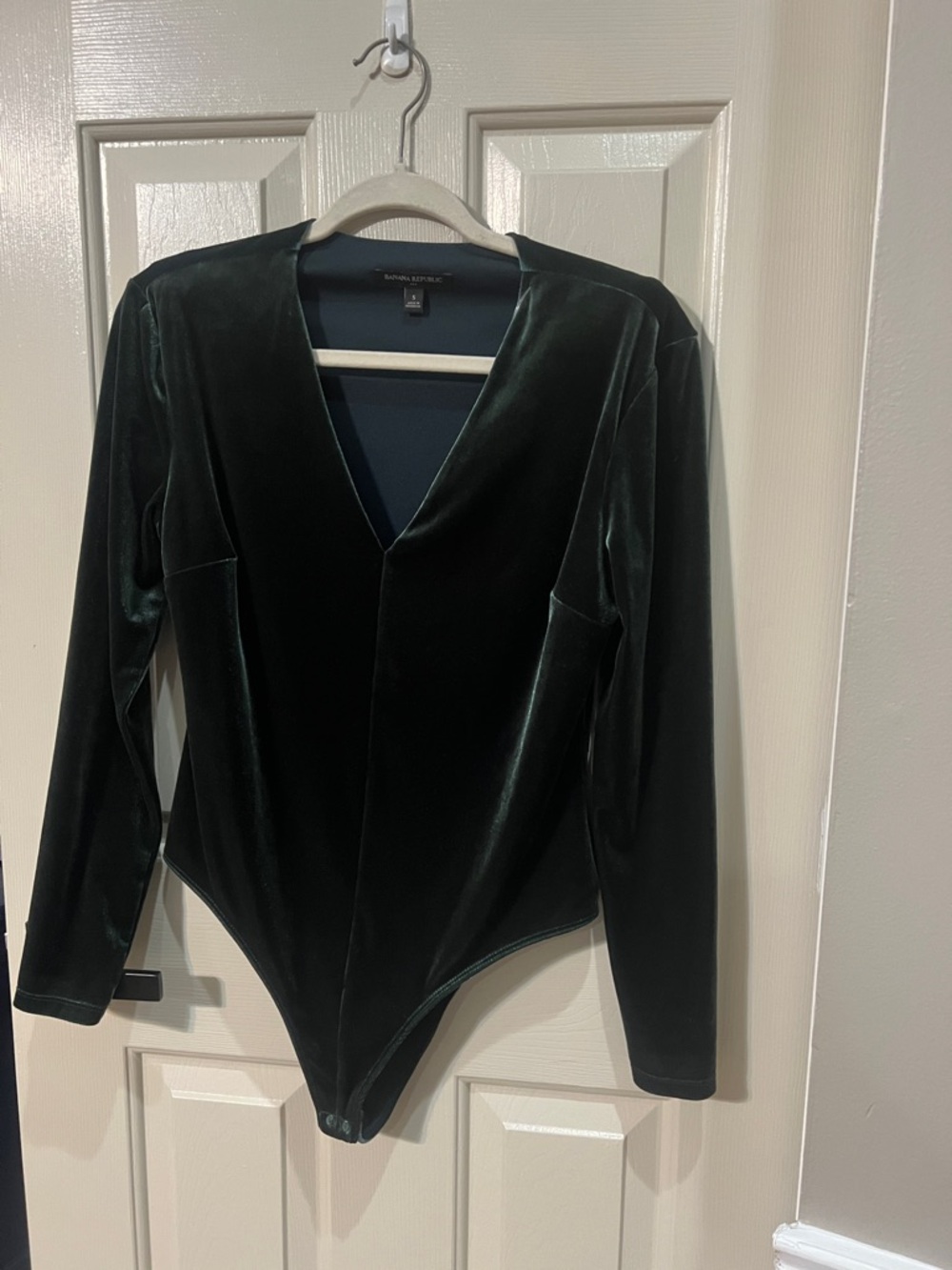 Banana Republic Dark Green Velvet V-Neck Long-Sleeve Bodysuit
